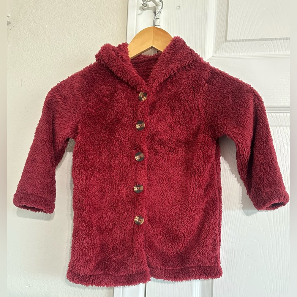 SHEIN Toddler girls faux Sherpa thin soft hooded button up Coat Sweater 2T